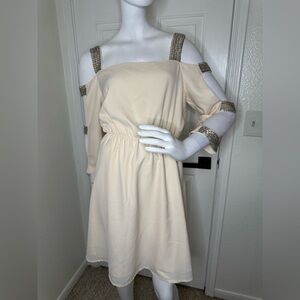 ASOS Elegant Cream Sequined Off-Shoulder Dress Size 10. I#38